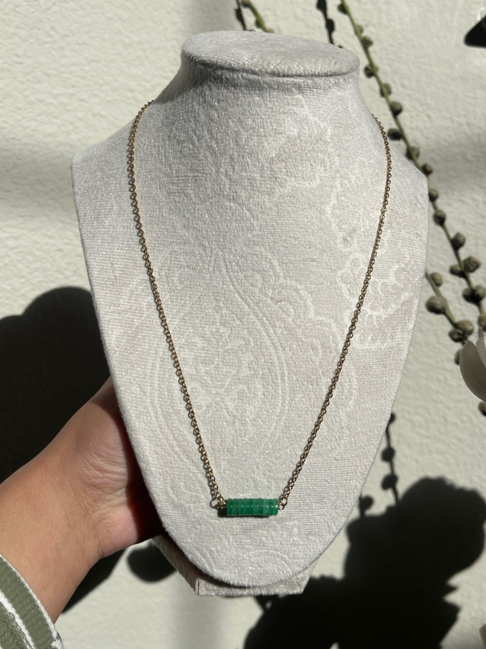 Green Aventurine Disc Row Necklace